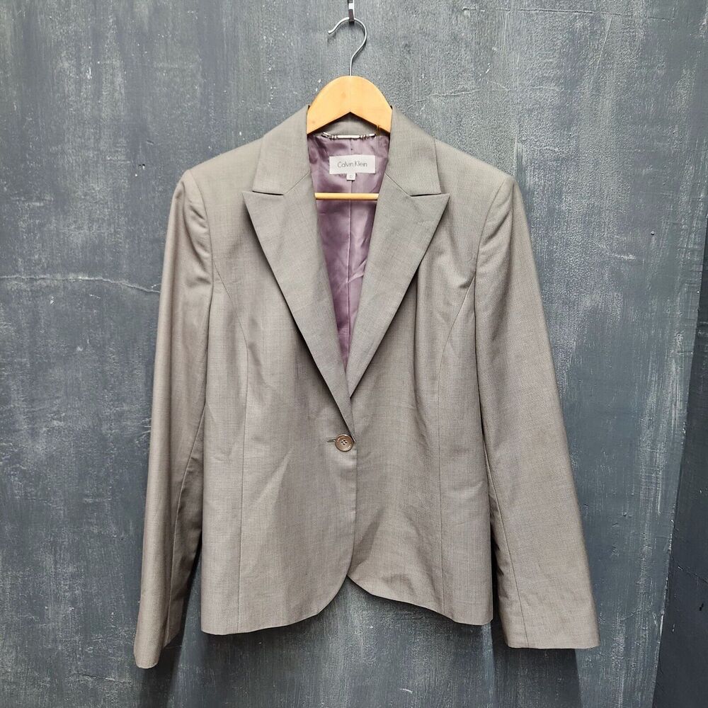 Calvin Klein Blazer Suit Jacket Women's Size 12 Gray Long Sleeve